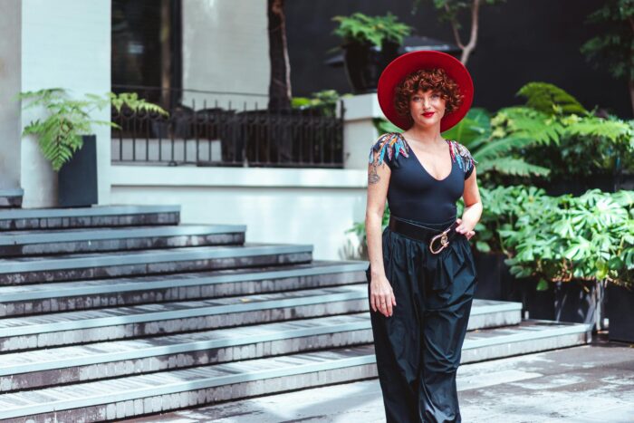 Stylish Woman Wearing Red Hat